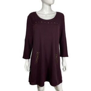 Style & Co Maroon Boat Neck Terrycloth Studded Zipper Sweater Dress